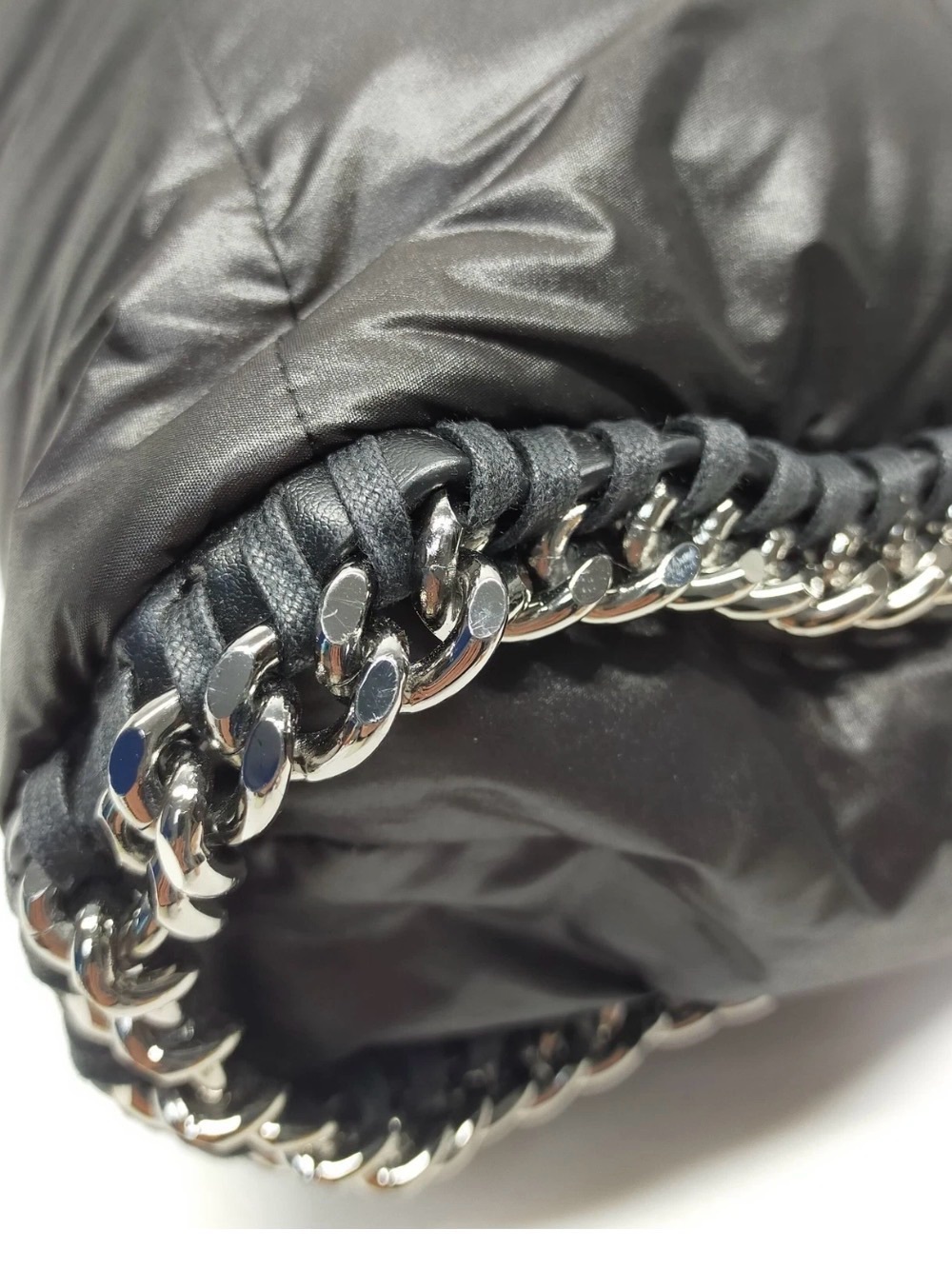 Stella McCartney Black Puffer Shoulder Bag with Chain Trim - Picture 6 of 9